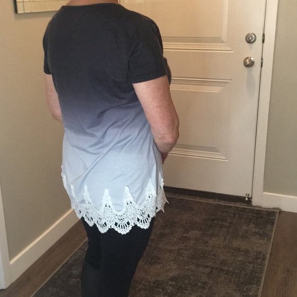 Black Grey Ombré Blouse white buttons and lace - Picture 5 of 7